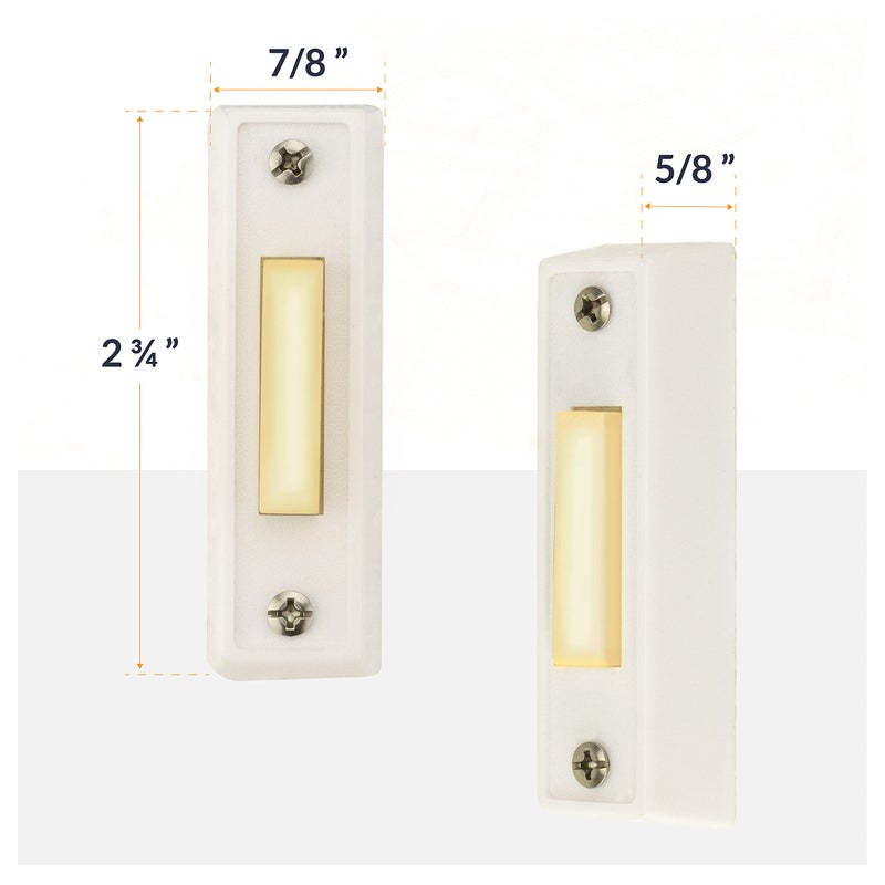 Newhouse Hardware LED Lighted Sturdy Plastic Door Chime Push Button BT3WL White | Classic Rectangular Lighted Door Bell Button | Replacement Wired Doorbell Button for Most Door Bell Chimes - Image 2